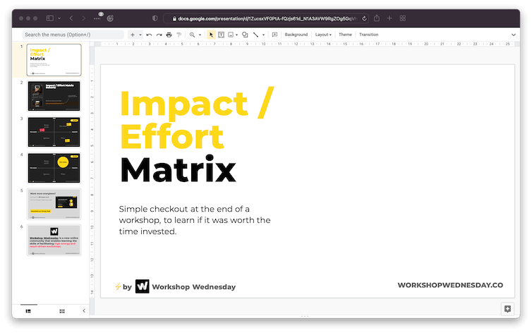 Impact / Effort Matrix template preview
