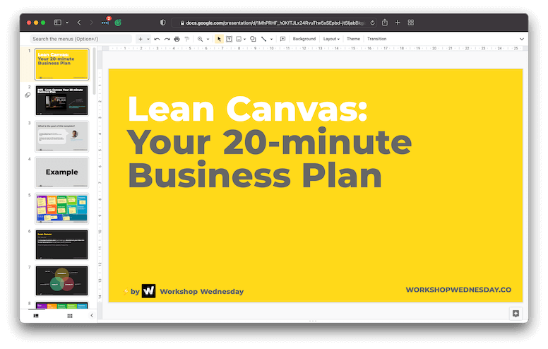 Lean Canvas Workshop template preview