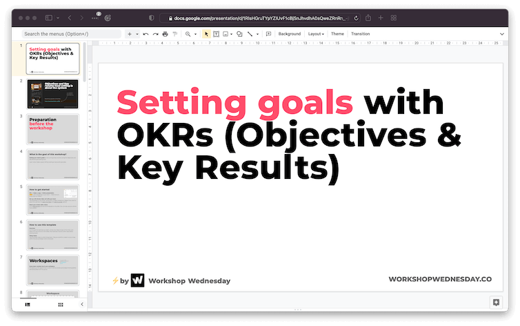 (OKRs) Objectives & Key Results Workshop template preview