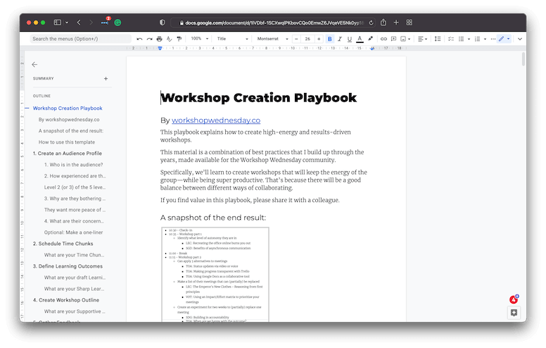 Workshop Creation Playbook template preview
